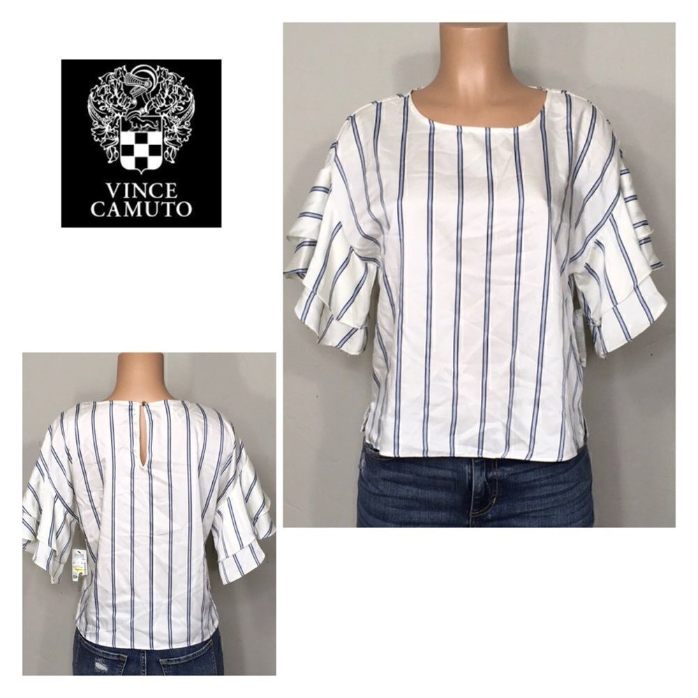 NEW. Vince Camuto stripe blouse with flutter sleeve. NWT